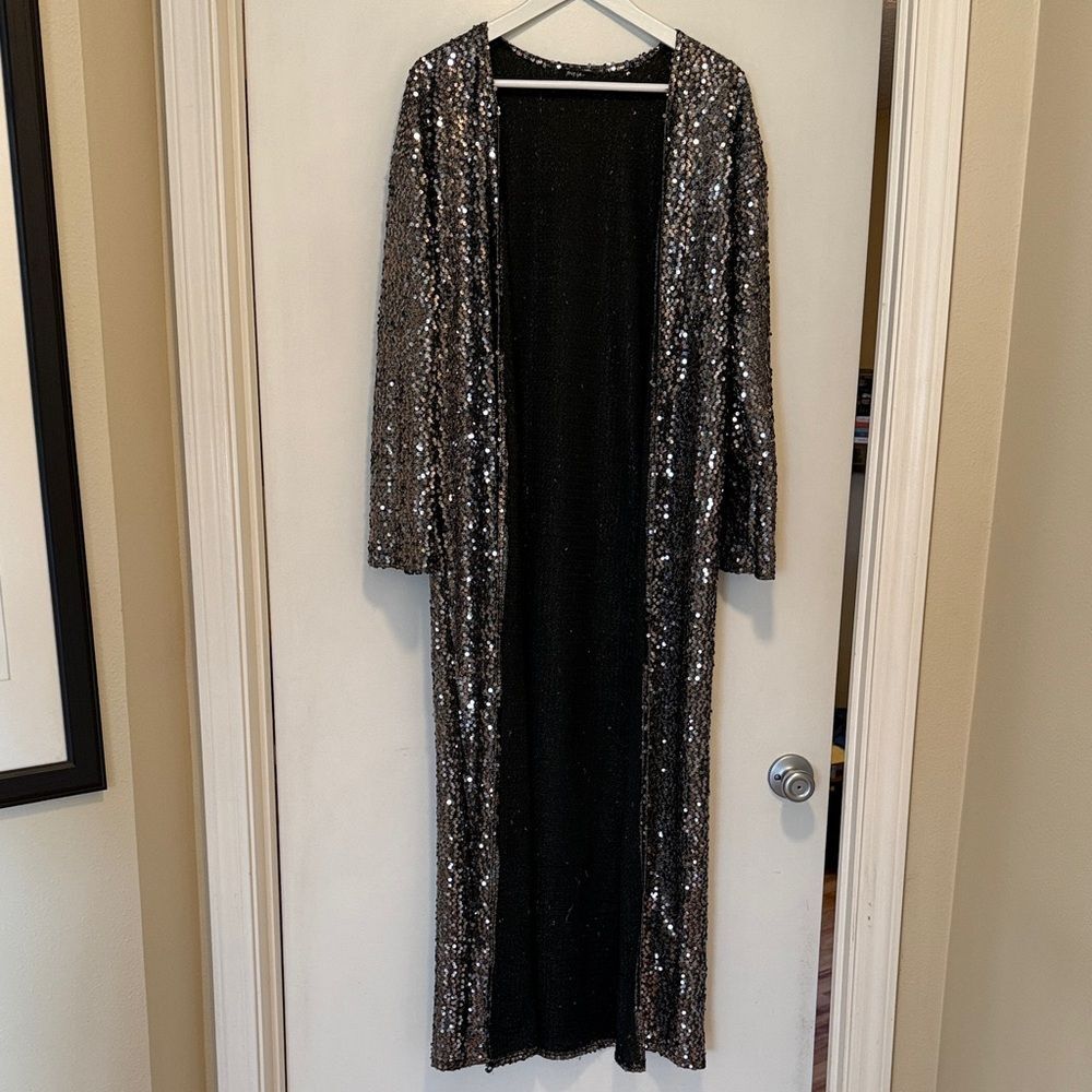 Nasty Gal Sequin Long Black and Silver Cardigan